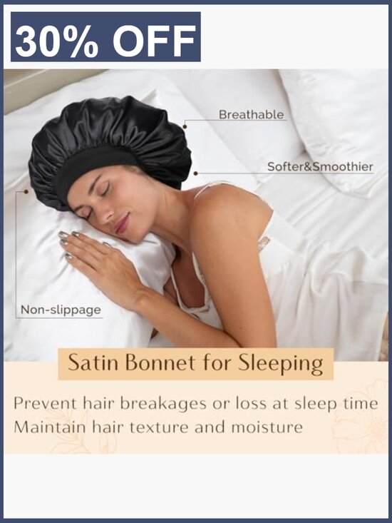 Double Layer Satin Sleep Cap for Curly Hair Non-Slip Adjustable Unisex